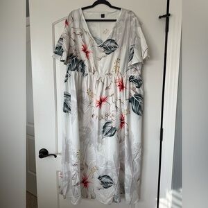 Floral Maxi Dress with Red and Green Accents